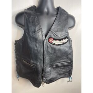 Vintage 90s Wilsons Open Road XL Black Leather Biker Vest Embossed Eagle